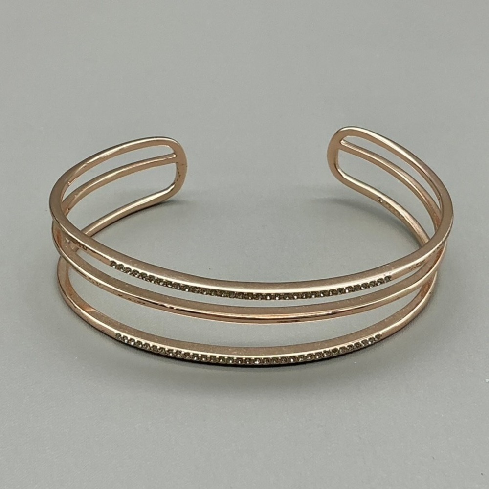 Stella & Dot Bracelet Womens Rose Gold Tone Rhinestone Triple Band Cuff 6.25"